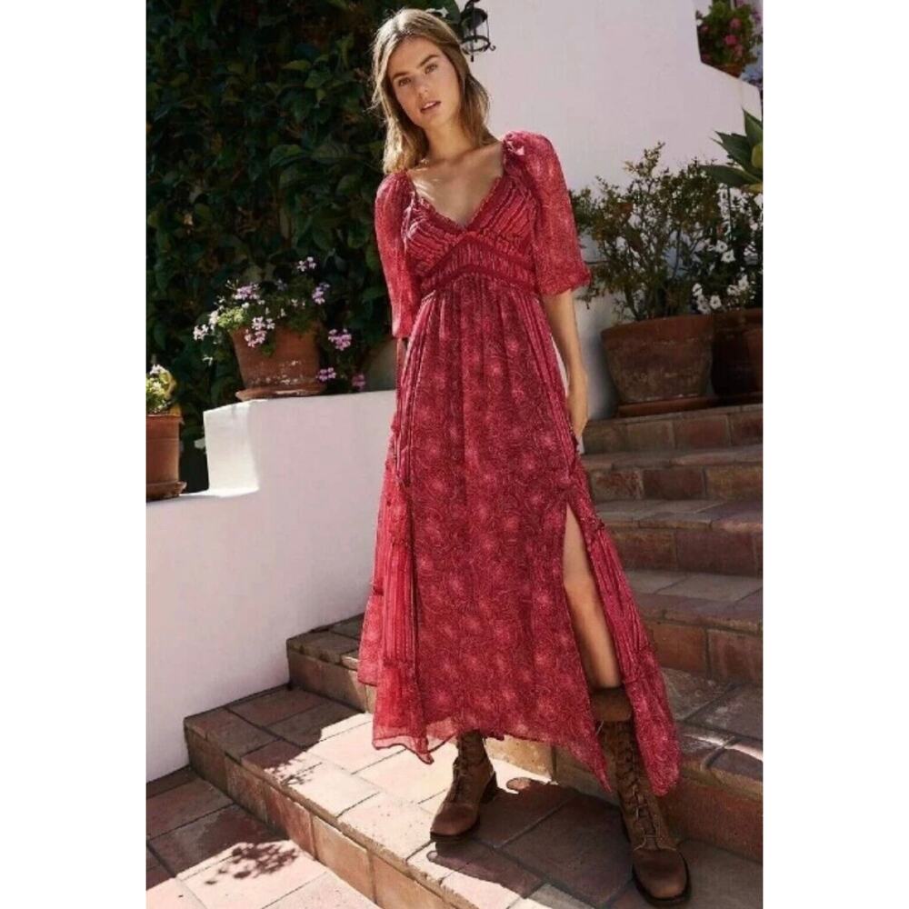 Free People You’re A Jewel Maxi Dress Boho Flowy Prairie Small Pink Floral
